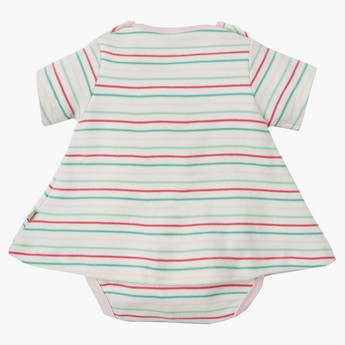 Frugi Striped Bodysuit Dress with Short Sleeves and Applique Detail