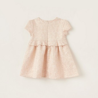 Juniors Textured Dress with Round Neck and Short Sleeves