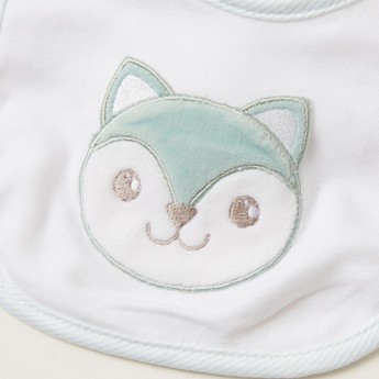 Juniors Fox Embroidery Bib with Press Button Closure