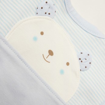 Juniors Striped Bib with Press Button Closure and Bear Embroidery