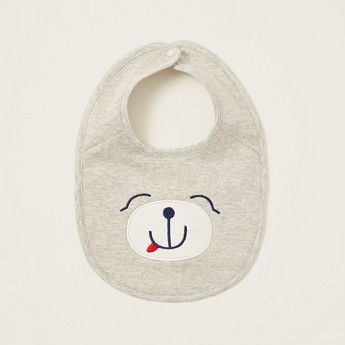 Juniors Bear Embroidered Detail Bib with Press Button Closure