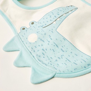 Juniors Printed Bib with Button Closure and Dinosaur Embroidery