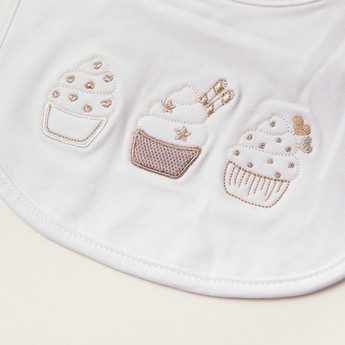 Giggles Cupcake Embroidered Bib with Snap Button Closure