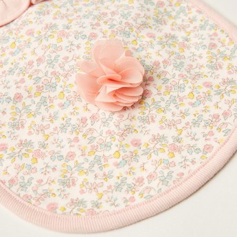 Juniors All-Over Floral Print Bib with Button Closure and Ruffle Detail