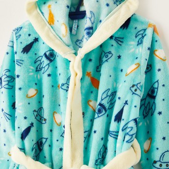 Juniors Space Print Bathrobe with Tie-Up and Hood