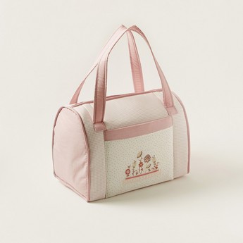 Cambrass Floral Embroidered Diaper Bag with Double Handles