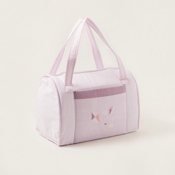 Cambrass Embroidered and Printed Bag with Twin Handles and Zip Closure