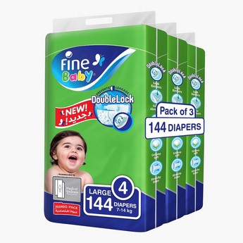 Fine Baby Size 4, Maxi 144-Diapers Jumbo Pack - 7-14 kgs