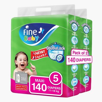 Fine Baby DoubleLock Maxi Size 5, 140-Diapers Mega Pack - 11-18 kgs