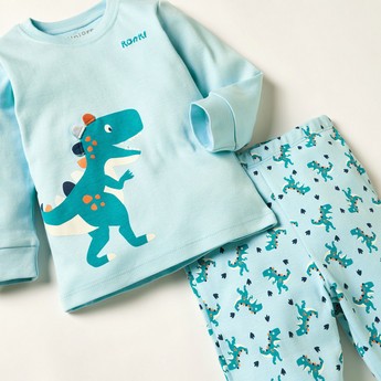 Juniors Dinosaur Print Long Sleeve T-shirt and Pyjama Set