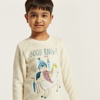 Juniors Embroidered T-shirt and Striped Pyjamas Set