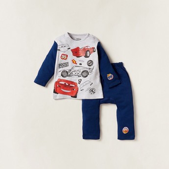 Disney Cars Print Round Neck T-shirt and Full Length Pyjamas - Set of 2