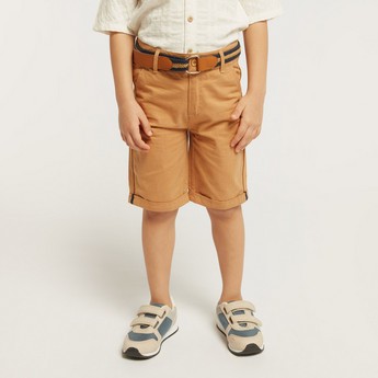 Juniors Solid Shorts with Button Closure and Belt