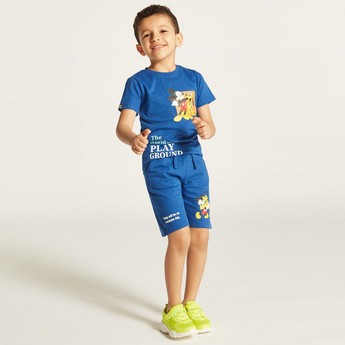 Disney Mickey and Friends Print Crew Neck T-shirt and Shorts Set