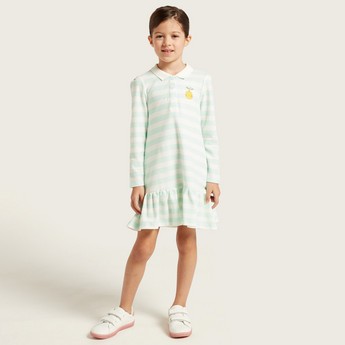 Juniors Striped Shirt Dress with Long Sleeves