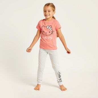 Sanrio Hello Kitty Print Round Neck T-shirt and Pyjama Set