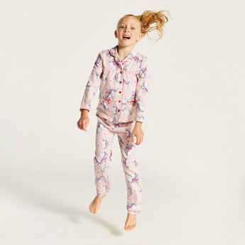 Juniors Unicorn Print Long Sleeve Shirt and Pyjama Set