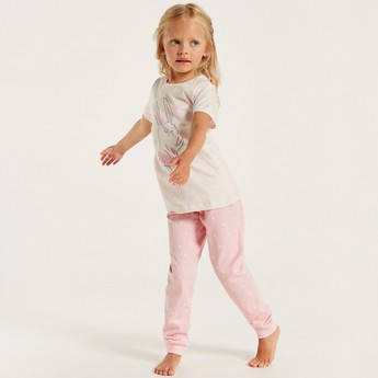 Juniors Printed Crew Neck T-shirt and Pyjama Set