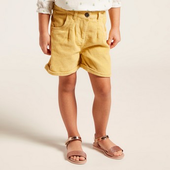 Juniors Solid Cord Shorts with Pockets and Button Closure