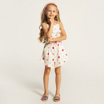 Juniors Polka Print Sleeveless Playsuit with Ruffle Detail