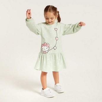 Sanrio Hello Kitty Drop Waist Dress with Round Neck and Long Sleeves