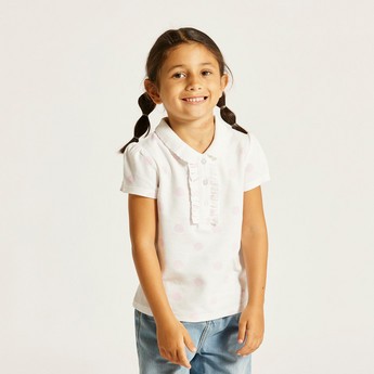 Juniors Polka Dot Polo T-shirt with Short Sleeves