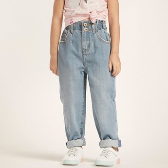 Juniors Solid Denim Pants with Pockets and Elasticated Waistband