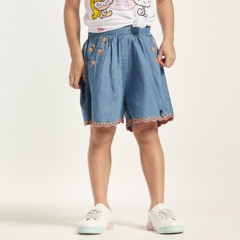 Embroidered Shorts with Elasticated Waistband and Pockets