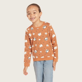 Juniors Panda Print Sweatshirt with Crew Neck and Long Sleeves