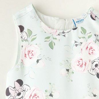 Disney Minnie Mouse Print Sleeveless Dress with Asymmetrical Hemline