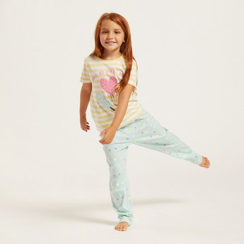 Juniors Printed Round Neck T-shirt and Pyjamas - Set of 4