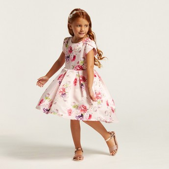 Hello Kitty Print Dress with Overlap Short Sleeves