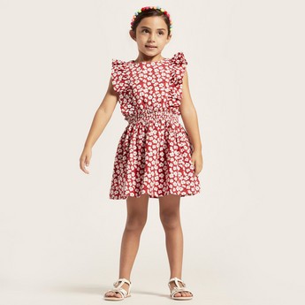 Lee Cooper All-Over Floral Print Dress with Cap Sleeves