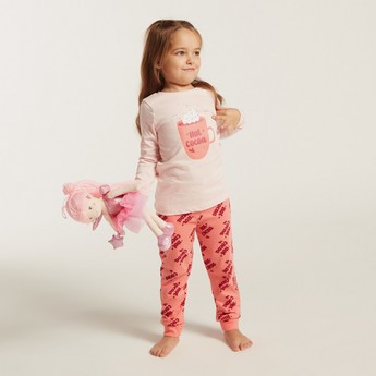 Juniors Graphic Print T-shirt and All-Over Printed Pyjamas Set