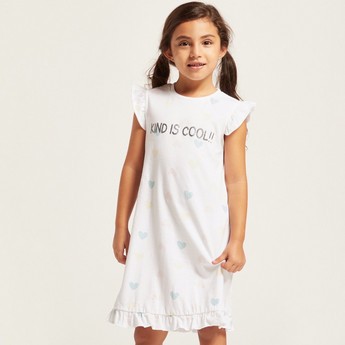 Juniors Printed Crew Neck Night Dress - Set of 2