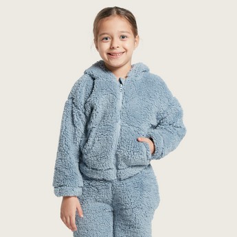 Juniors Textured Hooded Sweatshirt and Jog Pants Set