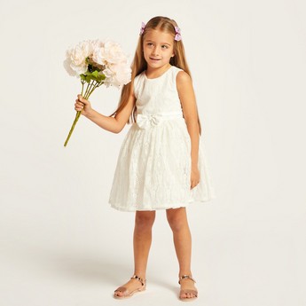 Juniors Lace Detail Sleeveless Dress with Bow Accent and Zip Closure