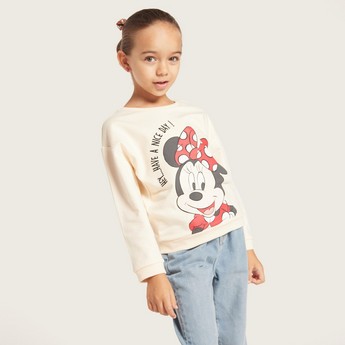 Minnie Mouse Print Sweatshirt with Crew Neck and Long Sleeves