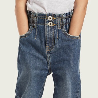 Juniors Solid Denim Jeans with Pockets and Elasticised Waist