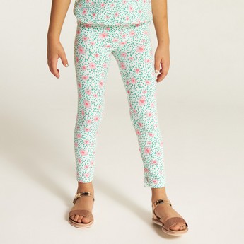 Juniors Floral Print Leggings with Elasticised Waistband