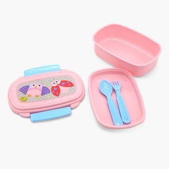 OOPS Ladybug Print Lunch Box with Lid and Cutlery Set