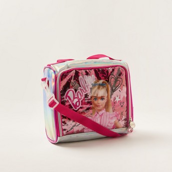 Barbie Print Lunch Bag with Strap and Sequin Detail