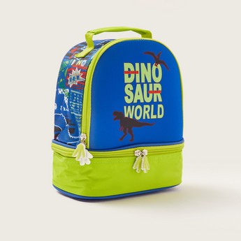 Juniors Dinosaur Print Lunch Bag with Handle and Zip Closure