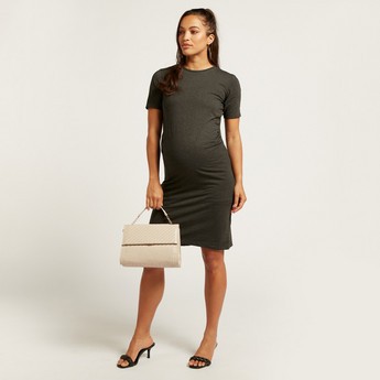 Love Mum Solid Maternity T-shirt Dress with Short Sleeves