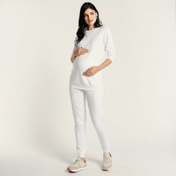 Love Mum Solid Maternity Sweatshirt with Round Neck and Long Sleeves