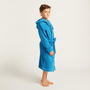 Juniors Space Theme Bathrobe with Long Sleeves and Piping Detail