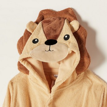 Juniors Lion Applique Long Sleeves Robe with Hood and Tie-Up Belt