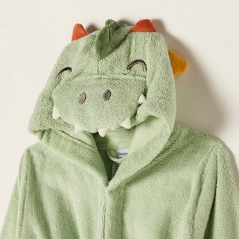 Juniors Dinosaur Applique Long Sleeves Robe with Hood and Tie-Up Belt