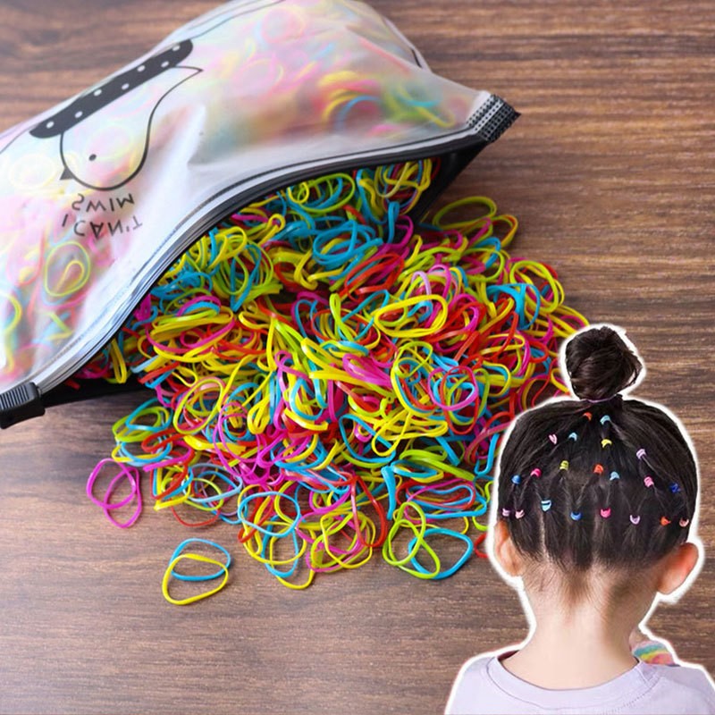 1000pcs Disposable Rubber Band Hairband For Kids Ponytail Hair Ties Colorful Elastic Hair Bands Baby Hair Accessories