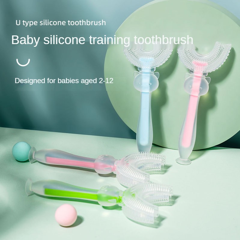 Kids Toothbrush U-Shape Infant Toothbrush With Silicone Handle Oral Care Cleaning Brush For Toddlers Ages 2-12 Drop Shipping